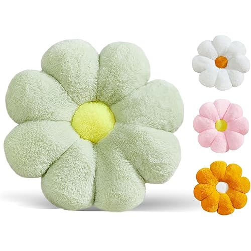 17.7In Green Flower Pillow Daisy Pillow Decorative Pillow Floor Pillow Cushion for Girls Adults Cute Home Decor Aesthetic for Living Room Bedroom Reading Corner