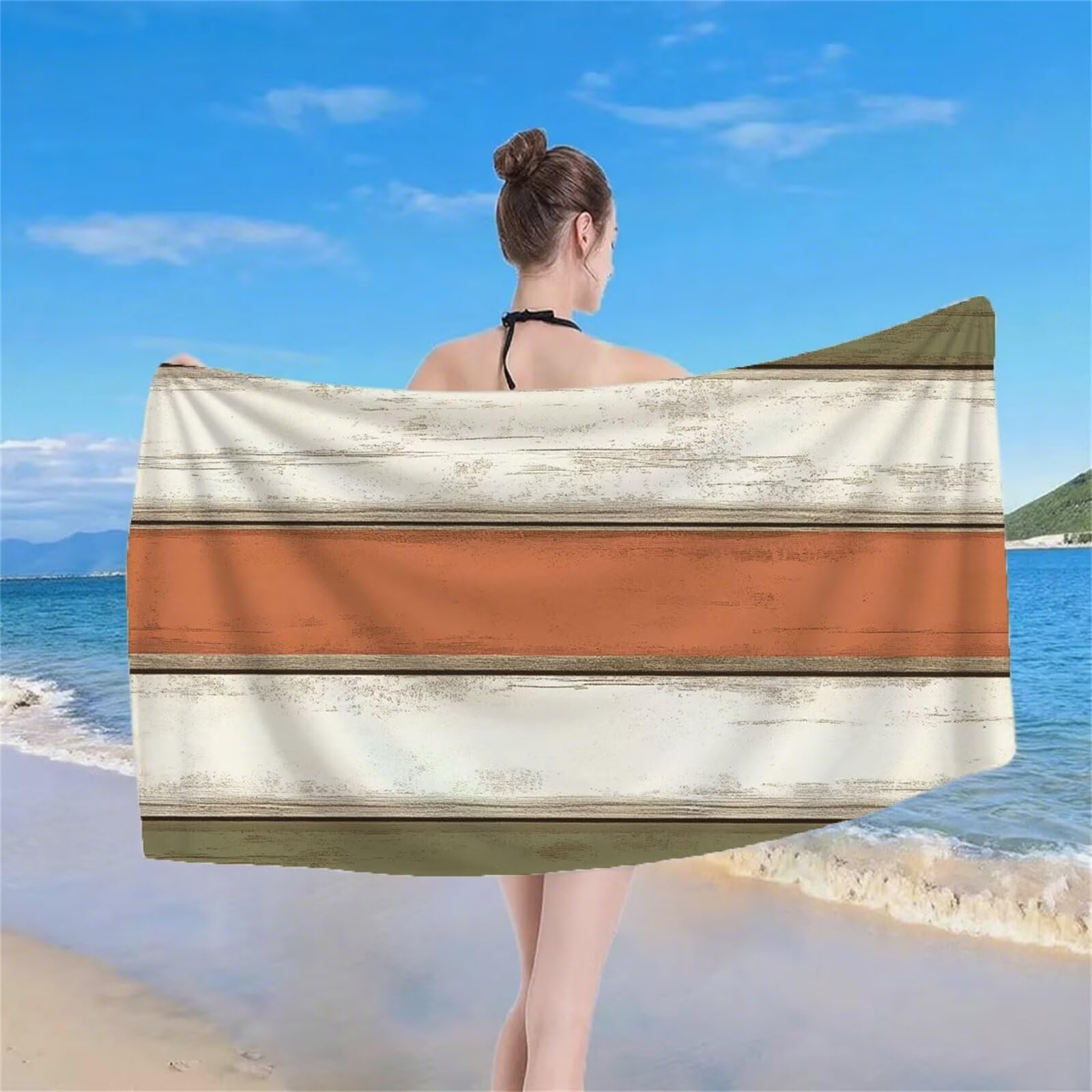 Serviette de Plage XXL 220x100 cm Anti Sable et Séchage Rapide Microfibre Drap de Plage Serviette de Bain Grande Taille Drap de Bain pour Homme Femme Voyages Natation Camping Pique Nique Bande S-600