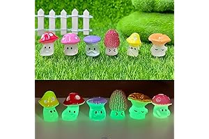 12 Pack - Resin Cartoon Mushrooms Luminous Statues Fairy Garden Supplies