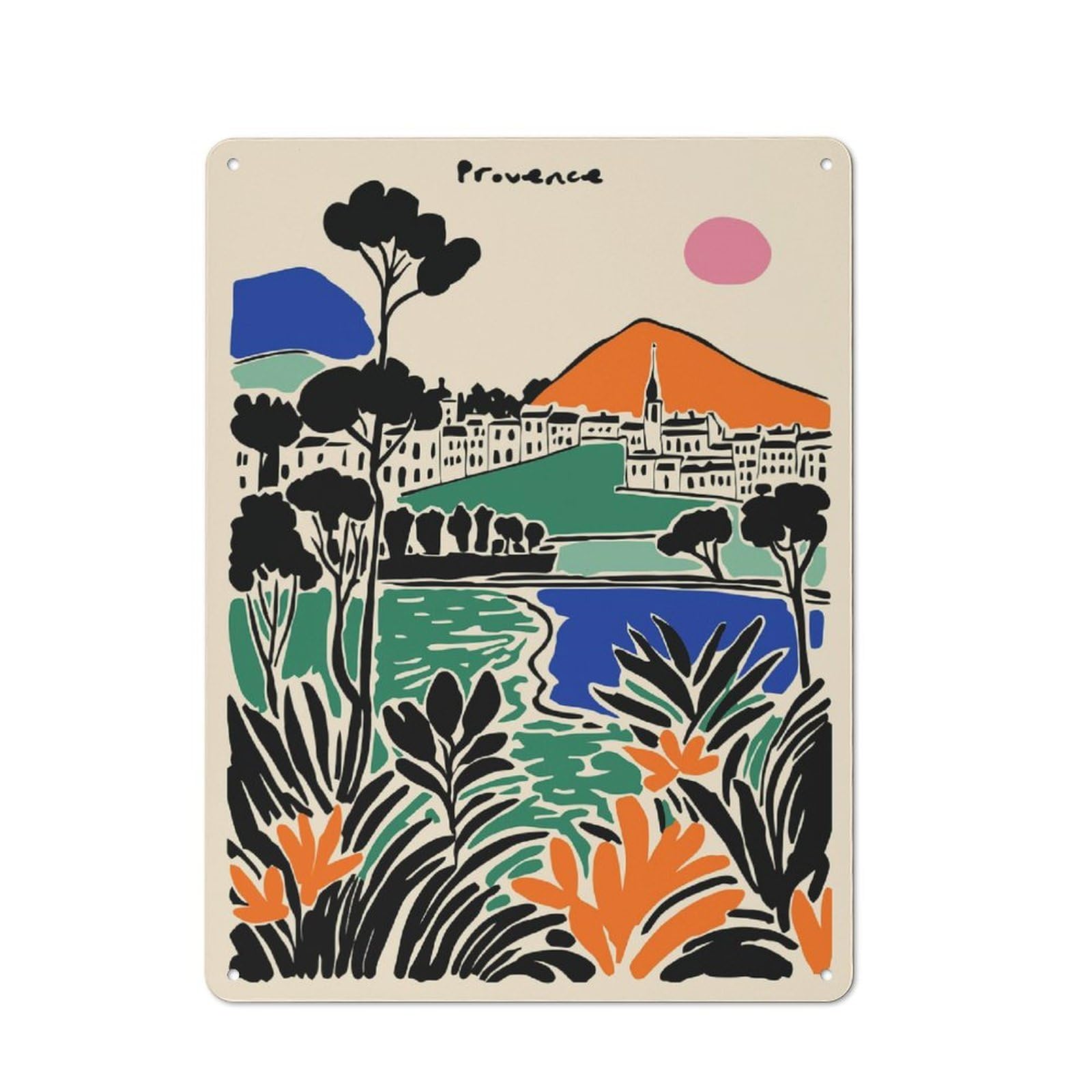 Junmoney Style Tin Wall Plaque 40X30cm With Provence Landscape Illustration For Garage Wall, Suited To People Furnishing A Garage