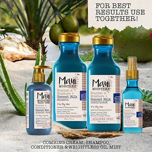 Miniatura 12 de Maui Moisture Nourish & Moisture + Champú de leche de coco + acondicionador para hidratar y desenredar el cabello rizado, champú hidratante diario