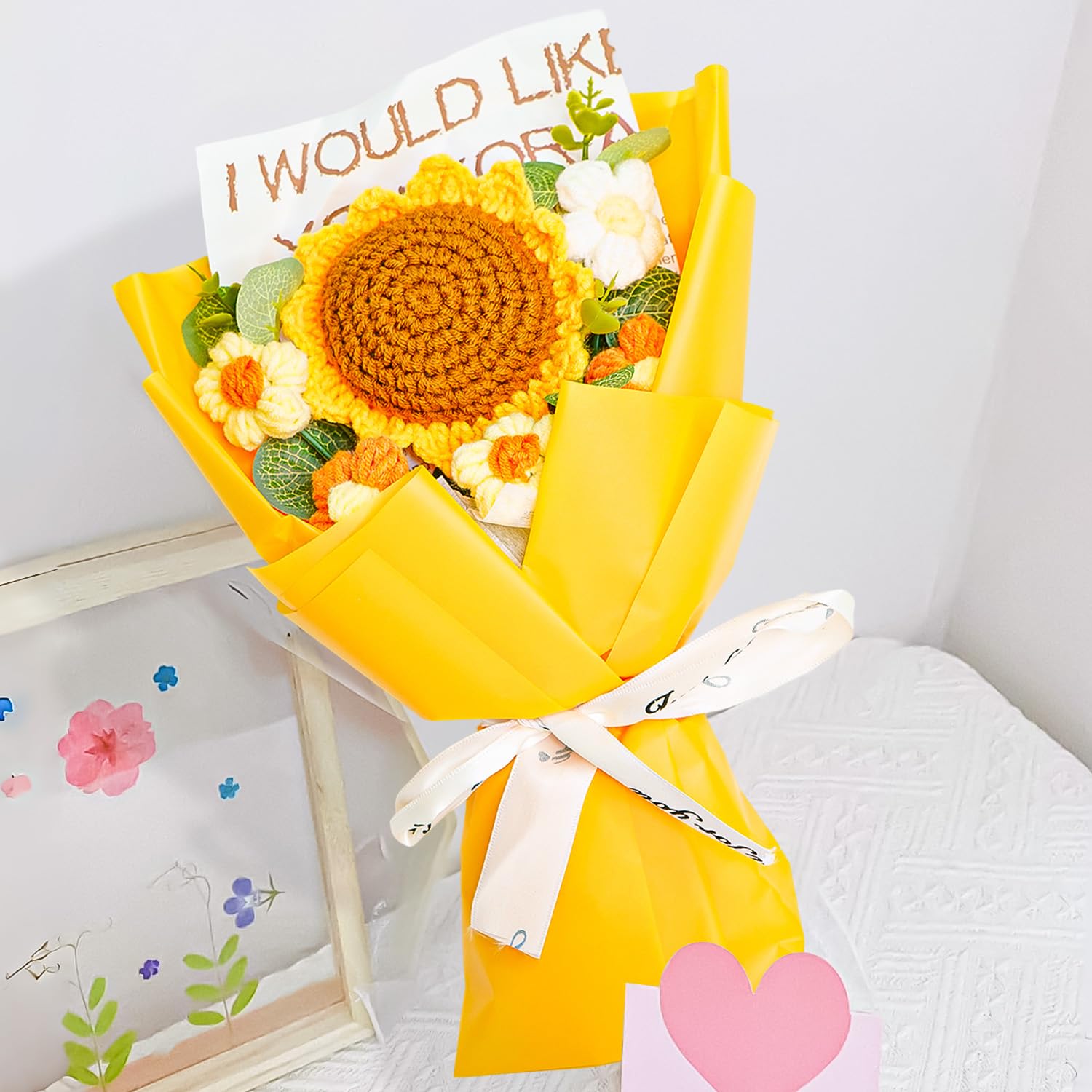 Ekhasa Yellow Sunflower Crochet Flowers Bouquet (Medium size) | Knitted Flowers Bouquet For Gifting | Woolen Flower Perfect For Crochet Gifts | Handmade Bouquets Gift-image-8