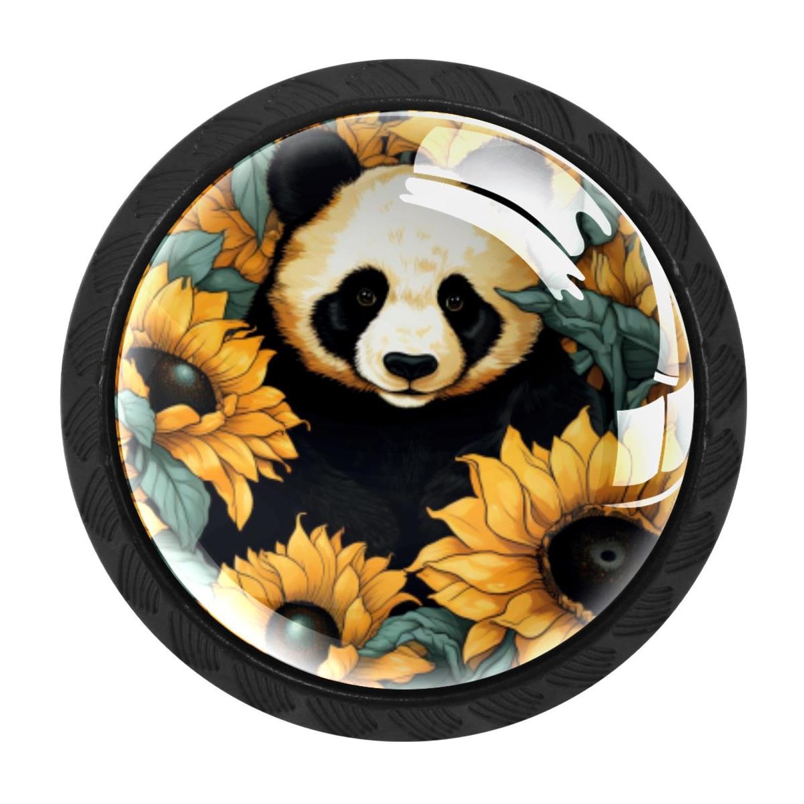 CHENZZZZ 4 pcs Panda Sunflower Cabinet Knobs Crystal Drawer Pulls for Kitchen, Bathroom Cabinet, Dresser and Cupboard