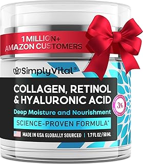 SimplyVital Collagen, Retinol & Hyaluronic Acid Cream - Anti-Aging Face Moisturizer for Face, Firming Skin Care Neck & Décolleté - Made in USA, Daily Moisturizer Face Cream Day & Night - 1.7 fl.oz.