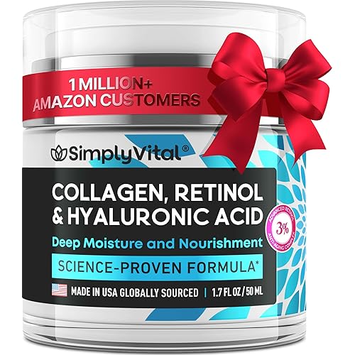 SimplyVital Collagen, Retinol & Hyaluronic Acid Cream - Anti-Aging Face Moisturizer for Face, Firming Skin Care Neck & Décolleté - Made in USA, Daily Moisturizer Face Cream Day & Night - 1.7 fl.oz.