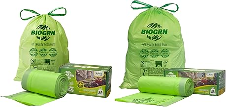 Compost Bags 13 Gallon and 3 Gallon Drawstring Compostable Bags Kitchen Food Scrap Waste Bag, ASTM D6400, US BPI and OK Compost Home Certified