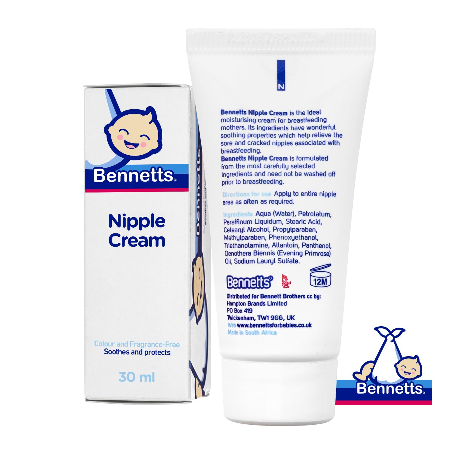 Bennetts Crema para pezones - Crema calmante hidratante para madres embarazadas y lactantes, 30 ml