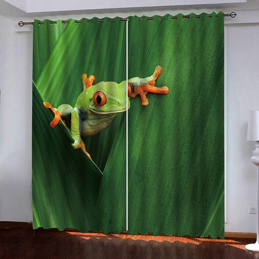 Rideaux occultants vert grenouille 2 pièces 132x175 cm pour chambre d'enfant