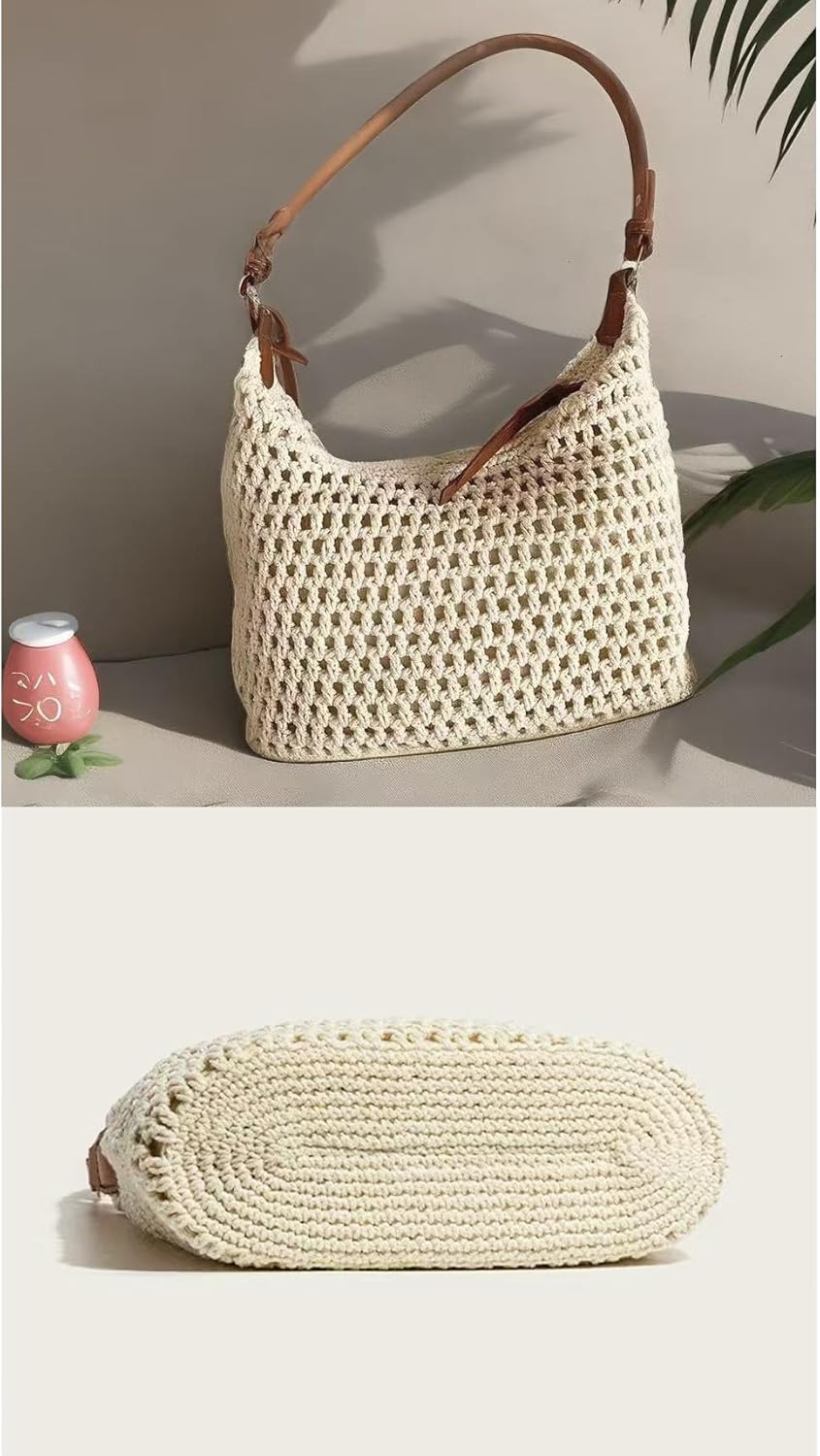 Ulisty Women Small Cotton Crochet String Bag Handwoven Summer Beach Bag Knitted Vacation Shoulder Bag Purse Handbag