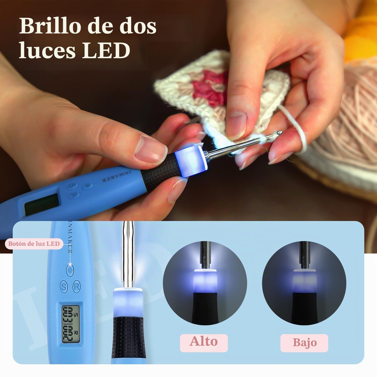 INMAKER Juego de agujas de ganchillo iluminadas, juego de agujas de ganchillo digitales 18 en 1, kit de agujas de ganchillo LED con funda, regalos especiales de ganchillo para ganchillo