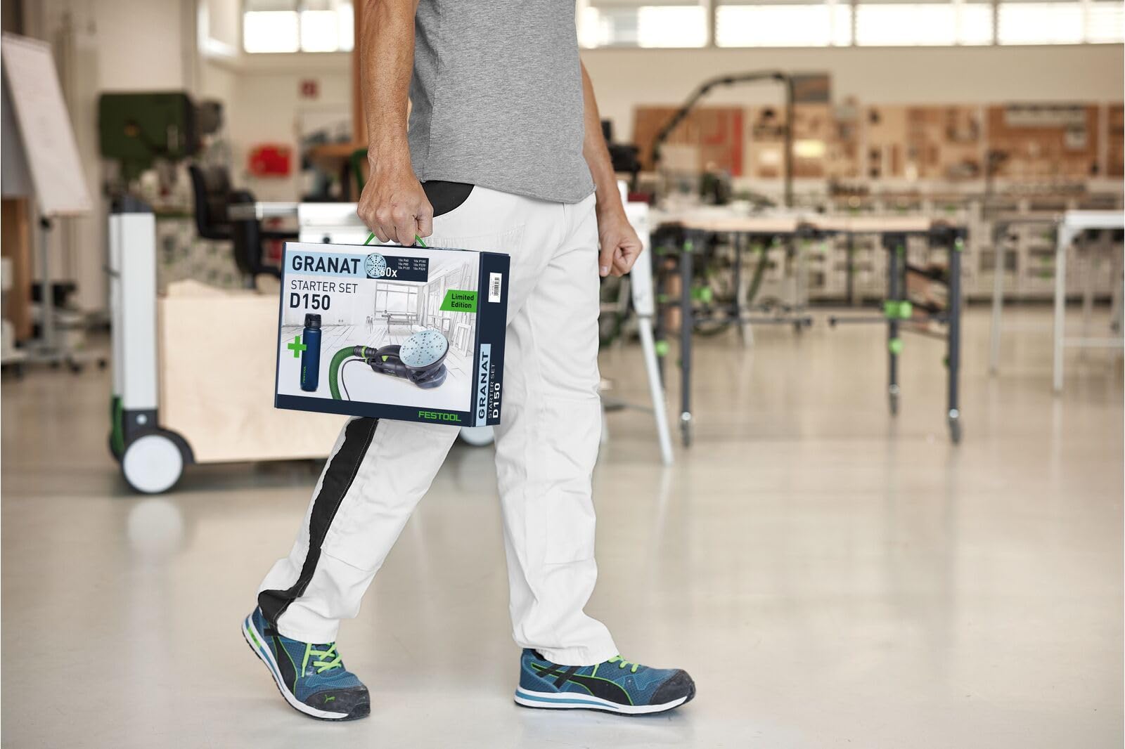 Festool Granat Schleifscheiben Set D150-60x Schleifpapier & Trinkflasche | Für VOC-Lacke & harte Untergründe - Körnung P60 bis P320 - 49-Loch Multi-Jetstream 2 - Passend für RO 150 & ETS 150