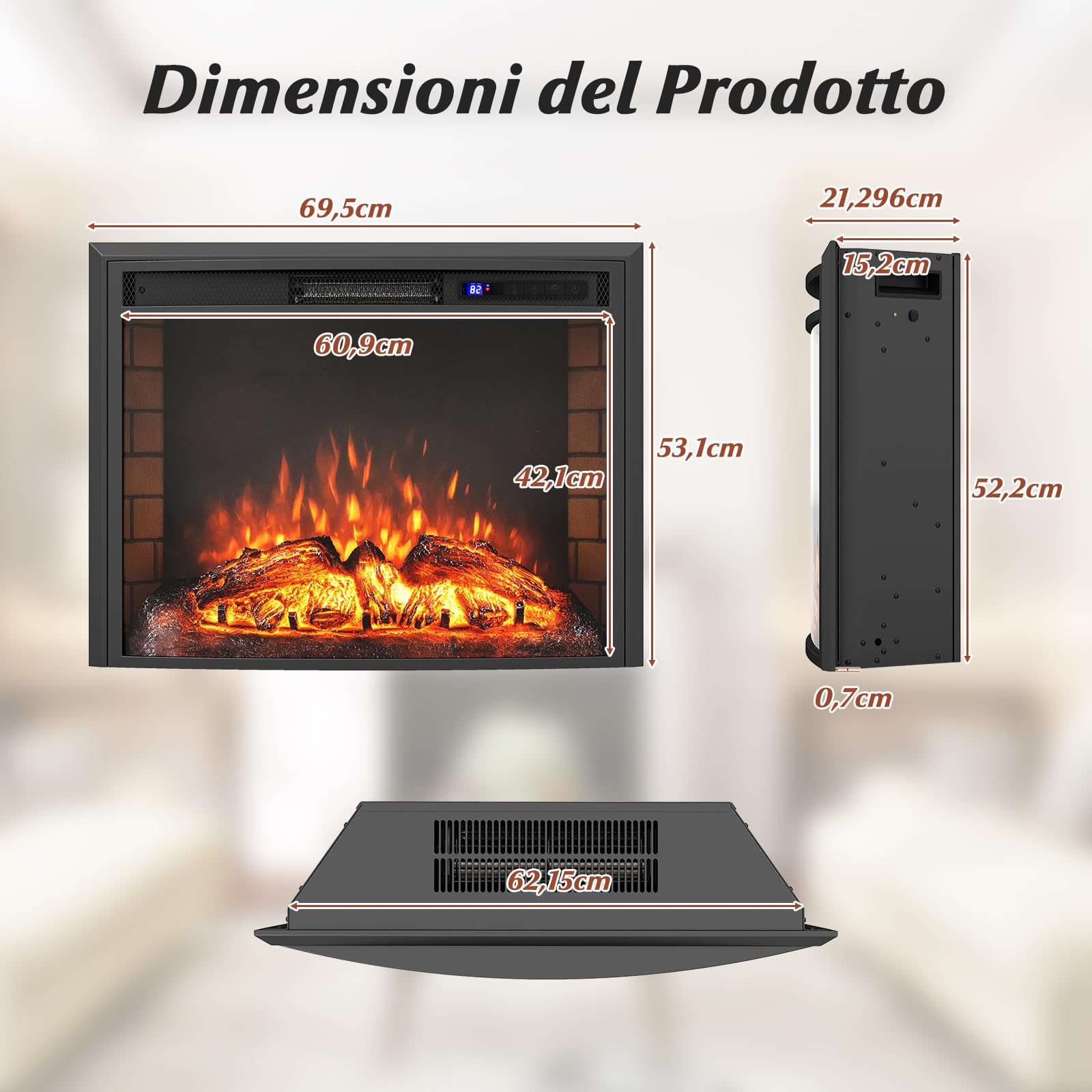 RELAX4LIFE Camino Elettrico da Incasso, Effetto Fiamma, Caminetto con Riscaldamento, 2 Modalità Operative, 3 Colori, 6 Livelli di Luminosità, con Telecomando, Funzione Silenziosa