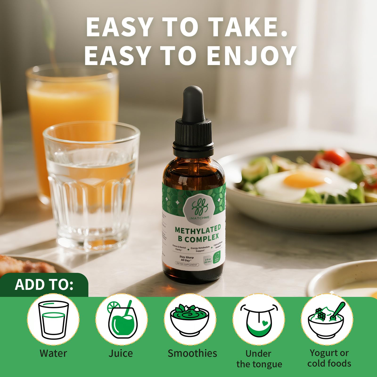 Methylated B Complex Liquid Drops,B12 Vitamins 5000 mcg & Folate,2 Fl OZ — Amazon image 8