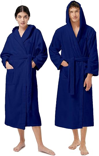 Unisex Hooded Bathrobe Dressing Gown Terry Toweling 100% Cotton - One Size Free Size - Perfect For Hotel & Spa - Super Soft Stylish Bathrobe 9 Attractive Colors Feel Luxurious