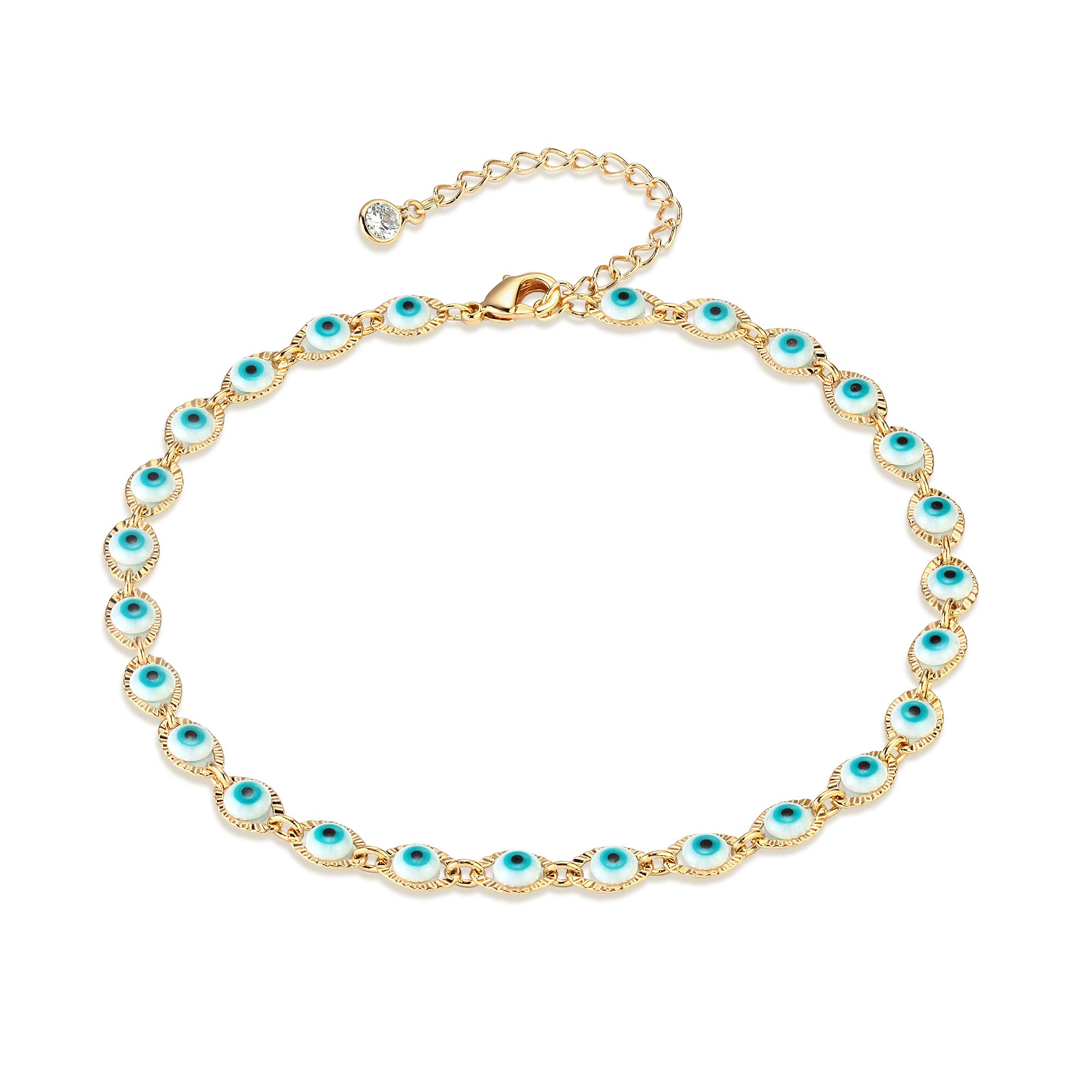 Dremmy StudiosSimple Gold Chain Anklet,14k Gold/Silver Plated Dainty Disc Evil Eye Summer Beach Ankle Bracelet Jewelry for Women