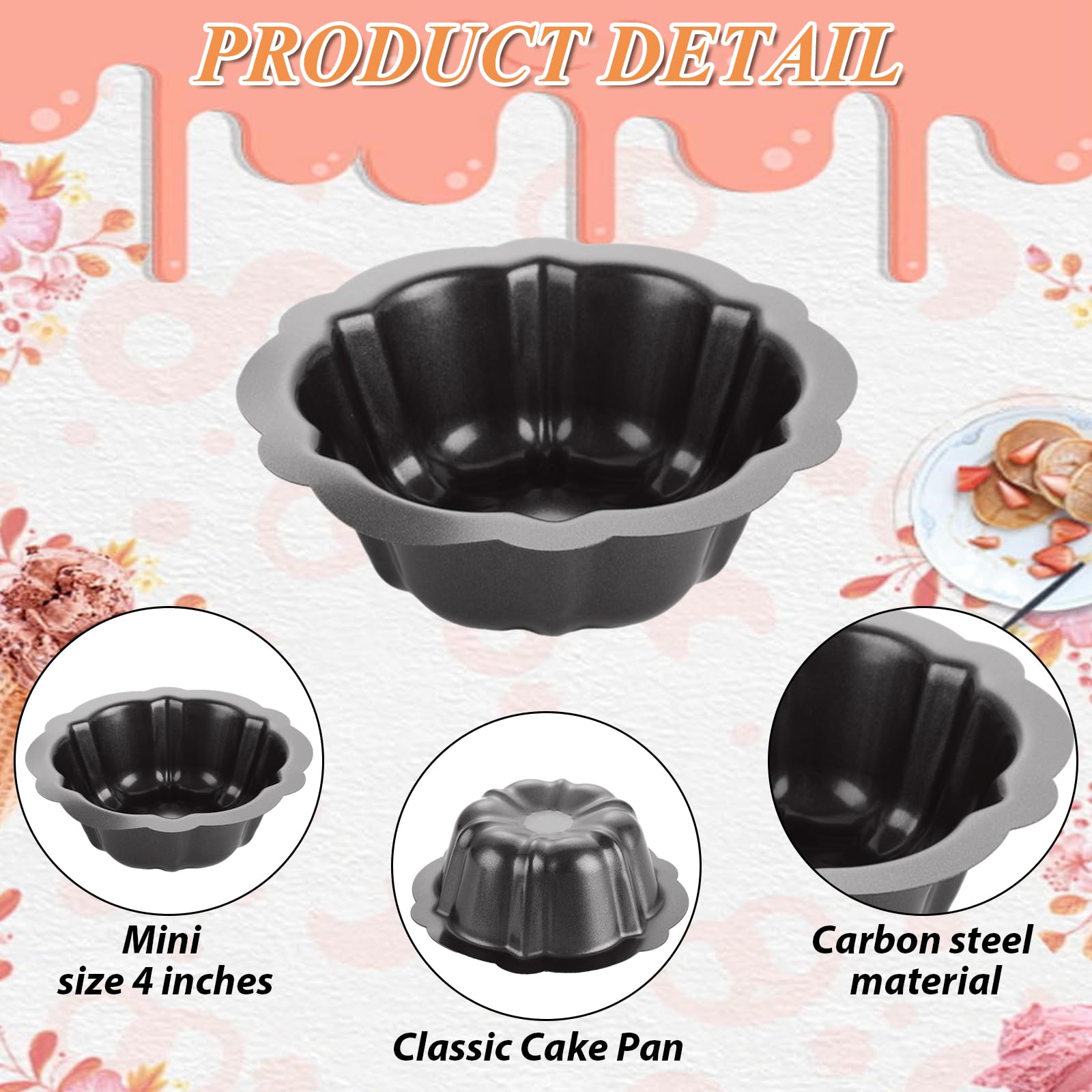 DAJAVE Paquete de 24 mini moldes estriados para pasteles, mini moldes de flan de acero al carbono de 4 pulgadas, molde antiadherente para hornear, cupcakes, pan, bávaros, brownies
