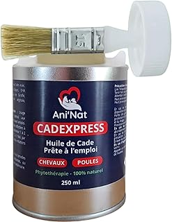 AniNat CADEXPRESS Huile de Cade prête à l'emploi - Pinceau APPLICATEUR vissé dans Le Bouchon - Soin des Pattes des Poules, Sabots Chevaux, Soles Ramollies, Dermite - Pot 250ml (250 ML)