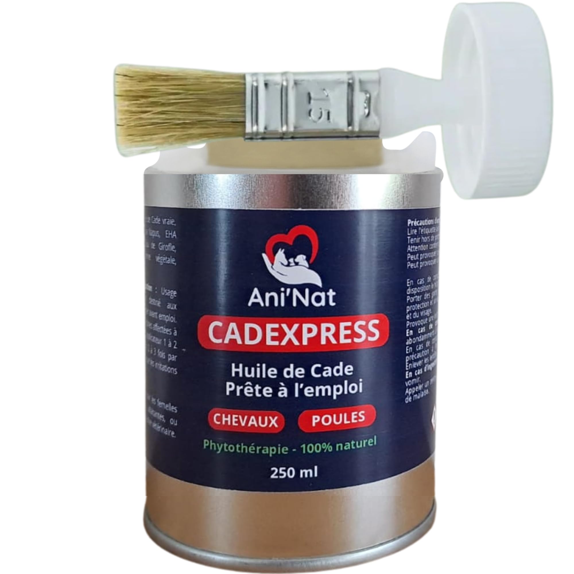AniNat CADEXPRESS - Olio di Cade pronto all'uso, pennello applicatore avvitato nel tappo, cura delle zampe di gallina, zoccoli cavalli, soles ammorbidite, dermite – barattolo 250 ml (250 ml)