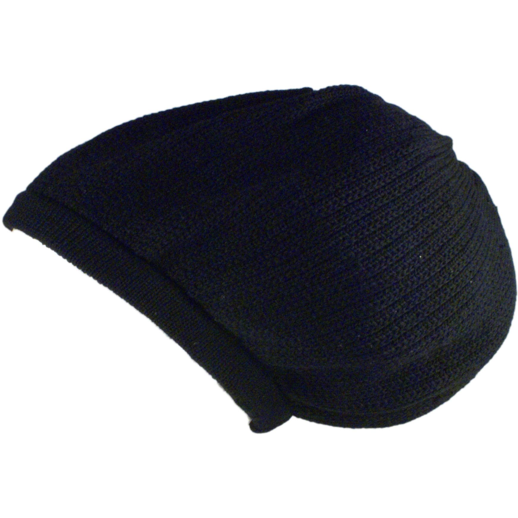 Shoe String KingSSK Rasta Knit Tam Hat Dreadlock Cap (Large Round Solid Black, Brimless)