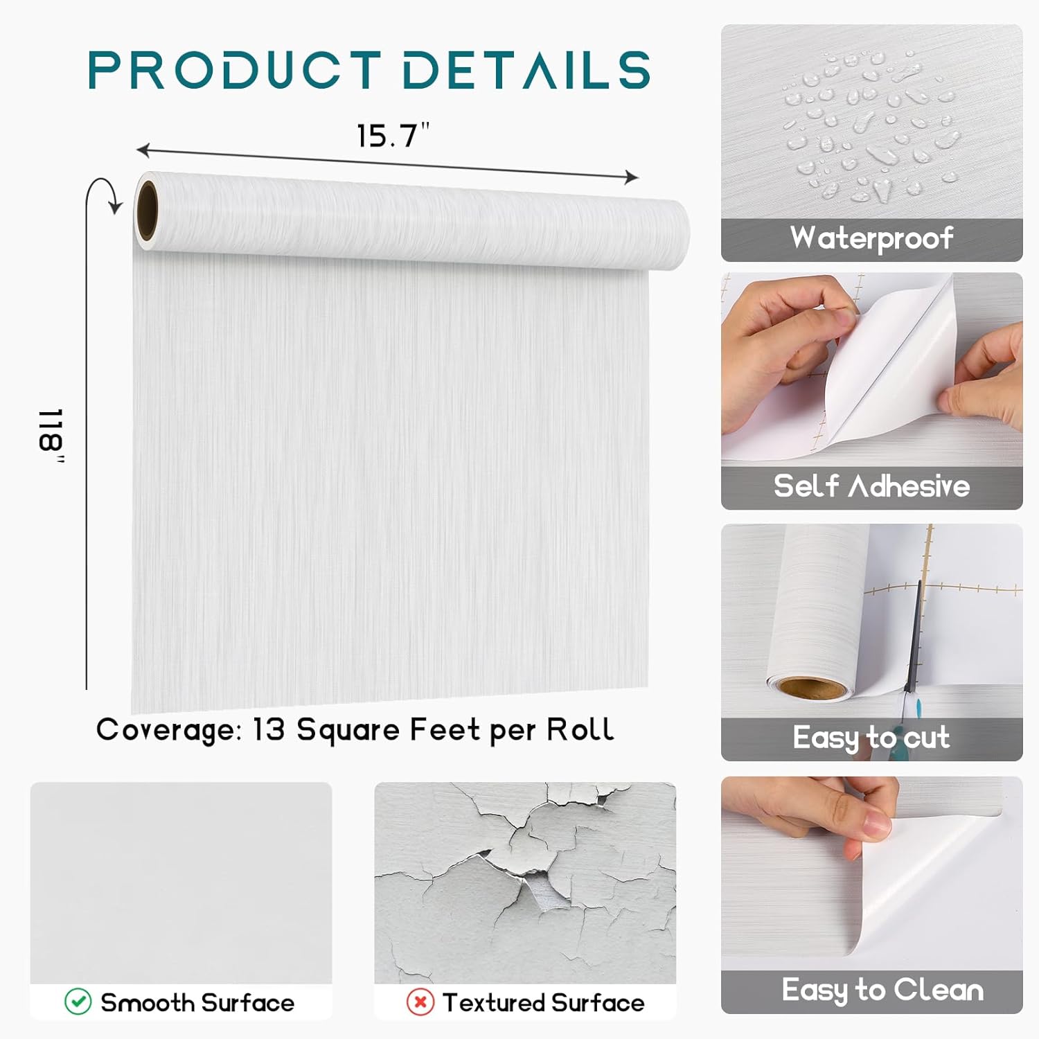 VEELIKE Light Grey Grasscloth Peel and Stick Wallpaper Textured 15.7''x118'' Faux Grasscloth Wallpaper for Bedroom Bathroom Waterproof Removable Self Adhesive Grass Cloth Contact Paper for Walls