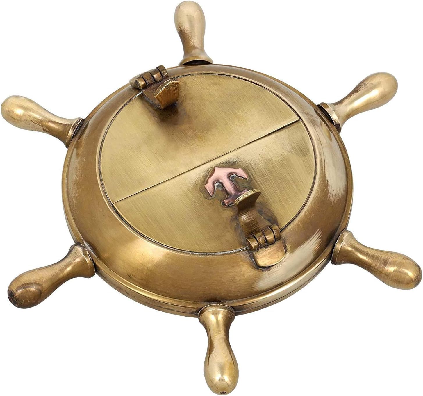 Shriji Crafts Brass Nautical Wheel Design Ashtray for Outdoor Indoor for Home Office Tabletop Decoration Gift for Men and Women-image-34