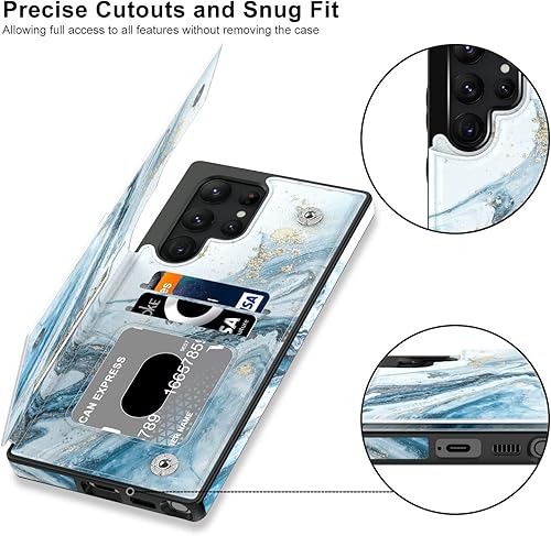 Miniatura 3 de LETO Funda para Galaxy S22 Ultra, funda de piel tipo cartera con diseño de moda para niñas y mujeres, ranuras para tarjetas, funda protectora para