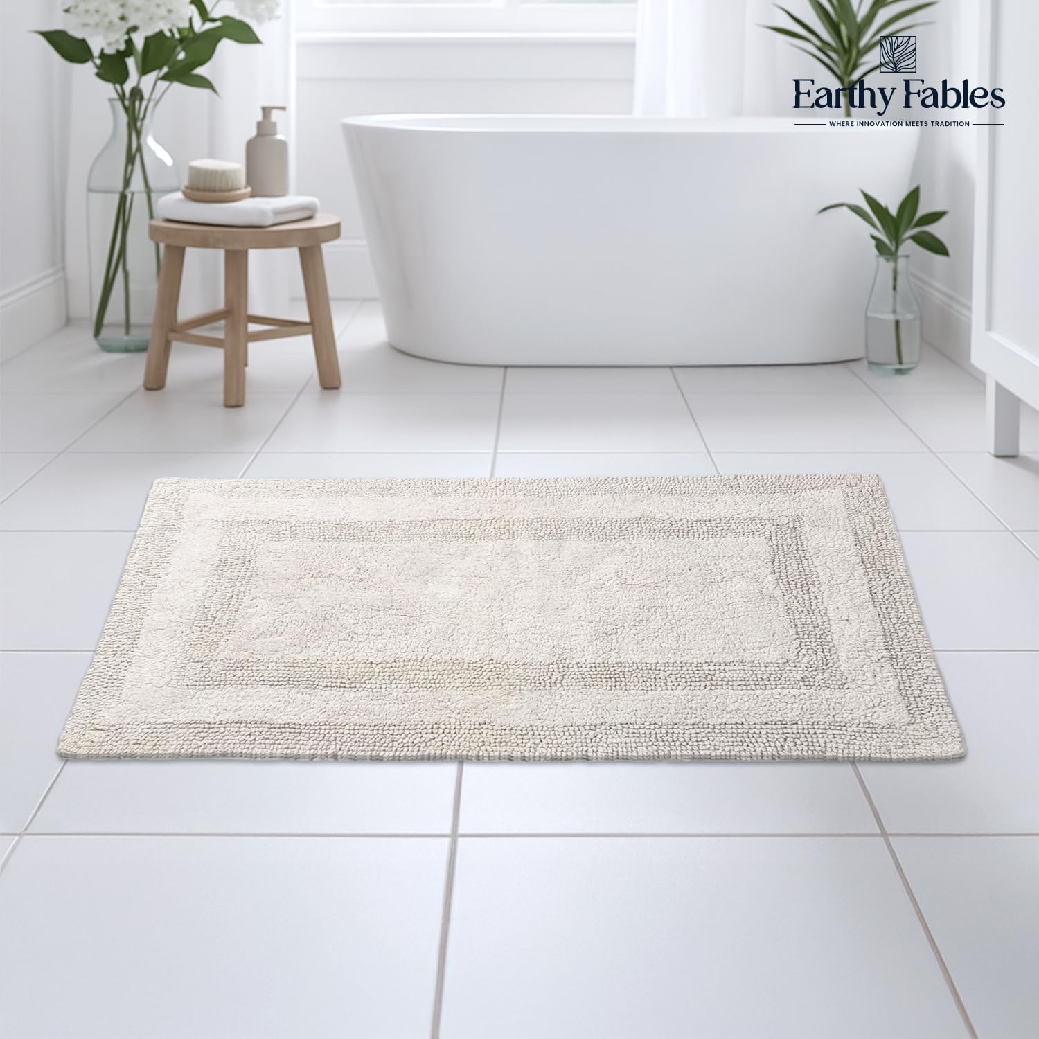 Premium Cotton Reversible Bath Mat - Earthy Fables -3