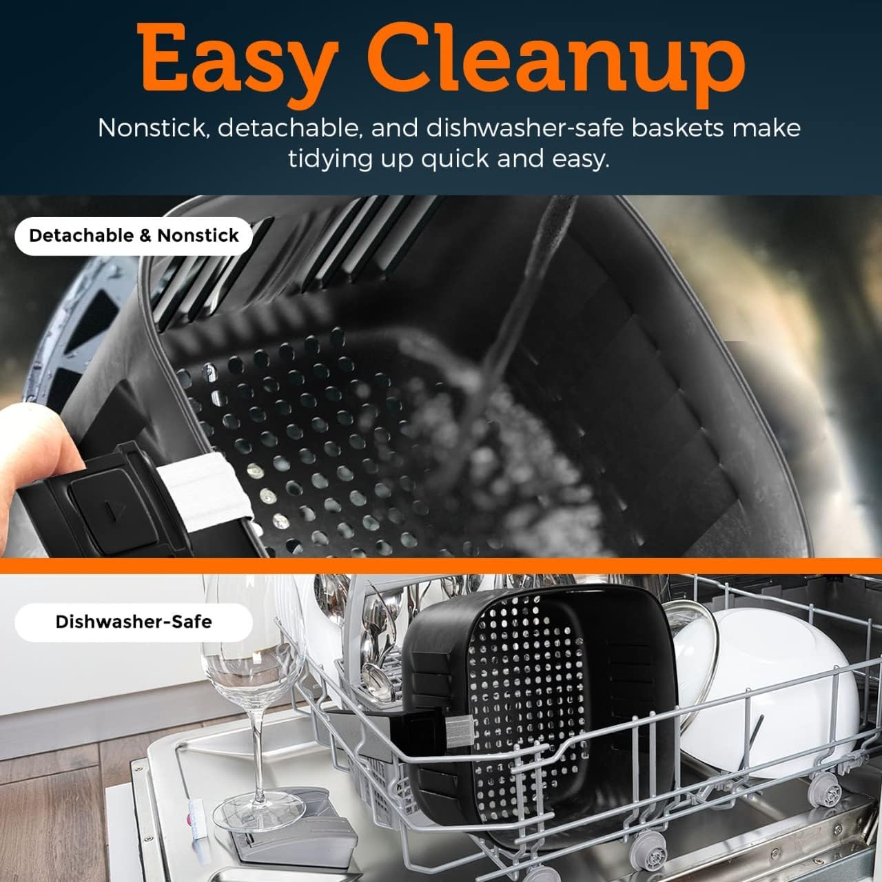 Comparison illustrating healthier cooking with the B. WEISS Air Fryer, showing significantly fewer calories than deep-fried alternatives.