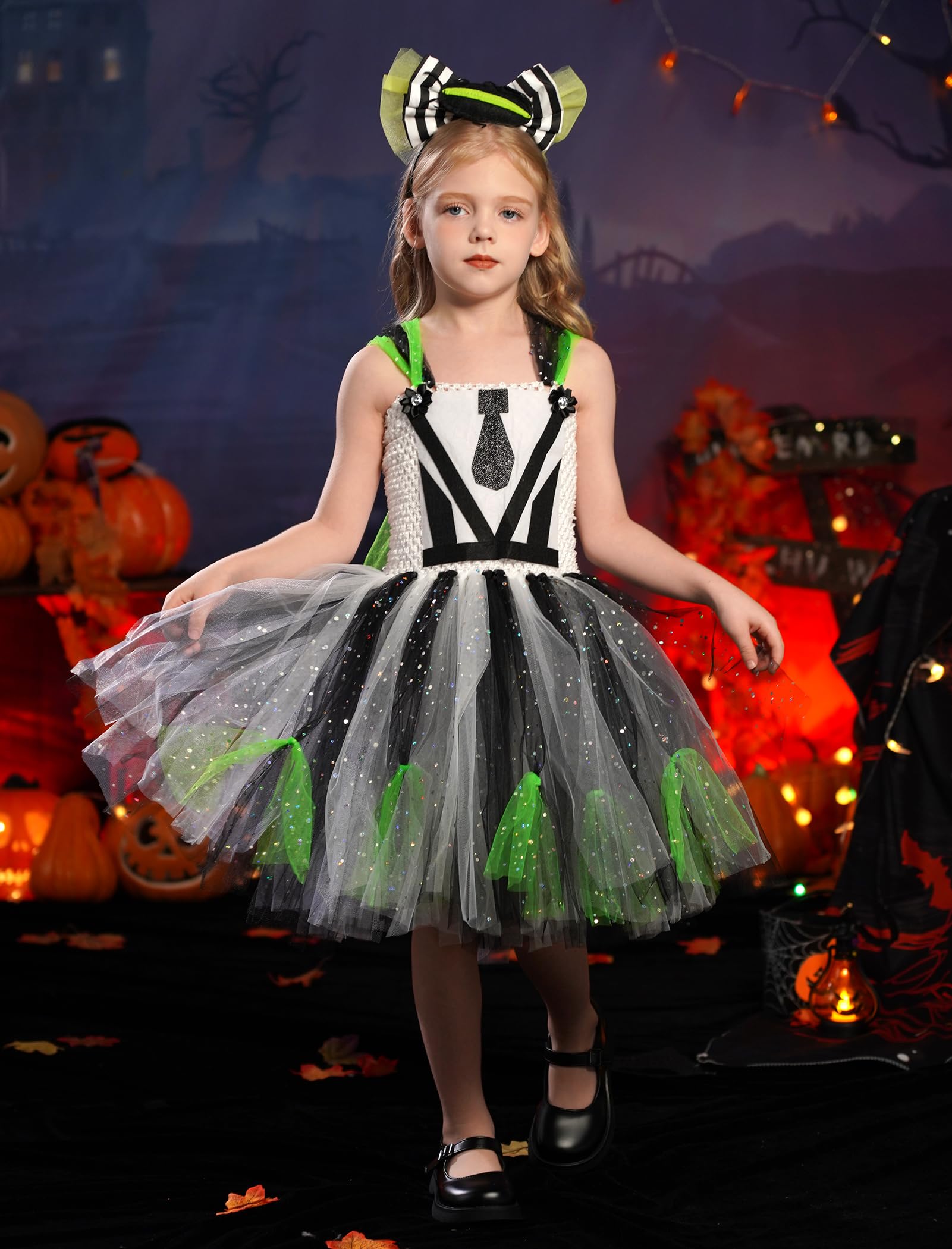 ABEHIK Girls Beetle Halloween Costume Kids Tutu Dress and Headband Fancy Dress Up Cosplay Set Carnival Party Outfits black 2-3Y - Image 2