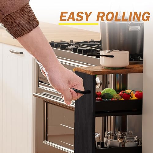 Miniatura 6 de TEAMIX Carrito de almacenamiento delgado de 4 niveles con asa, carrito de cocina pequeño para lugares estrechos, carrito de lavandería con ruedas