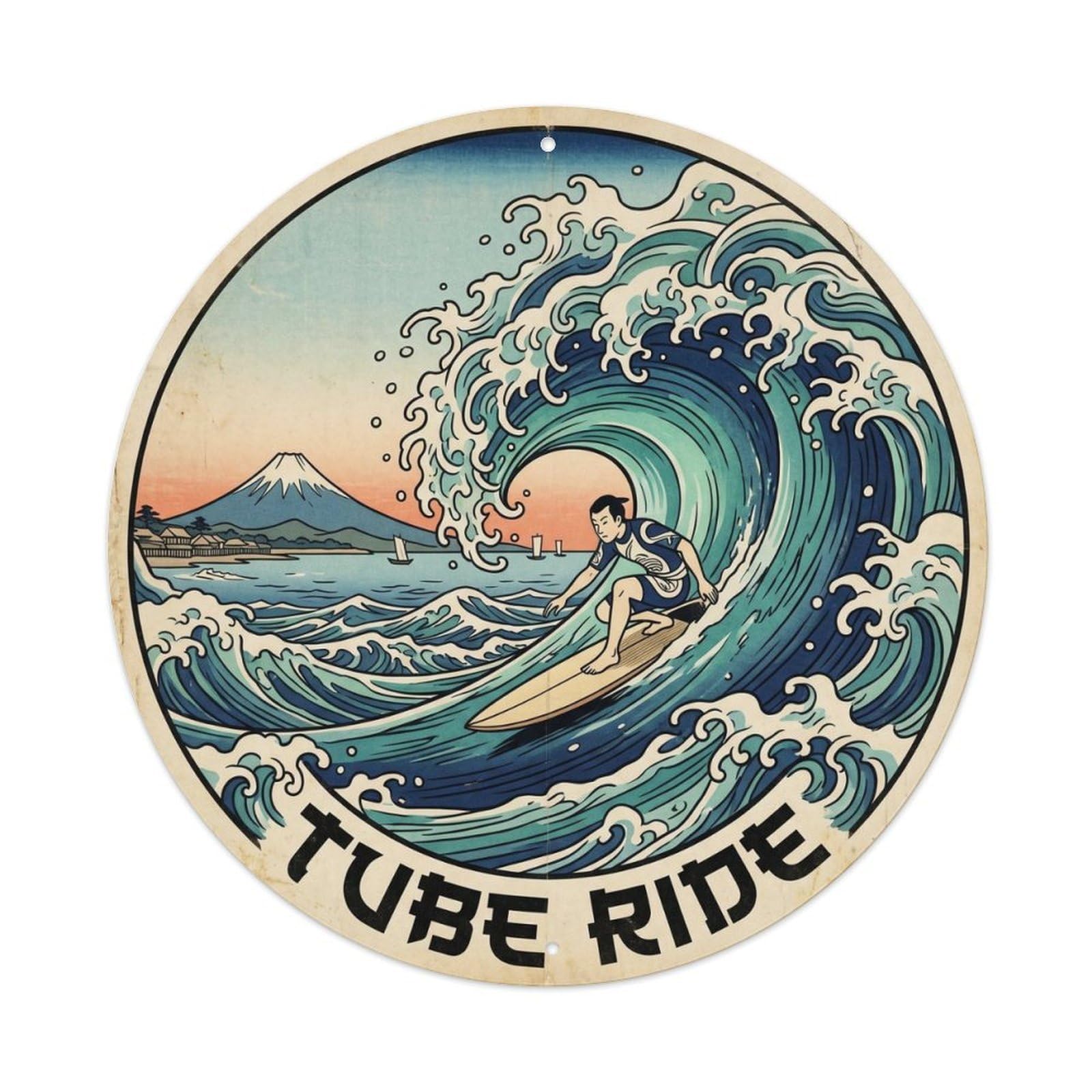 Surf Tube Ride Hawaii Travel Coast Break Metal Tin Sign
