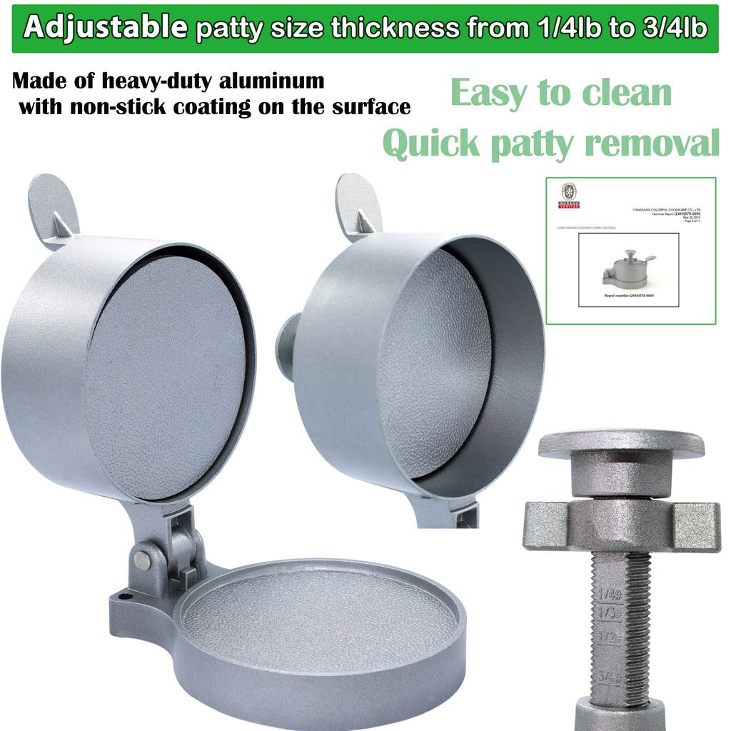 laffeya Burger Press, Hamburger Maker with 50 Non Stick Patty Papers, Adjustable Burger Press Makes 4 1/2