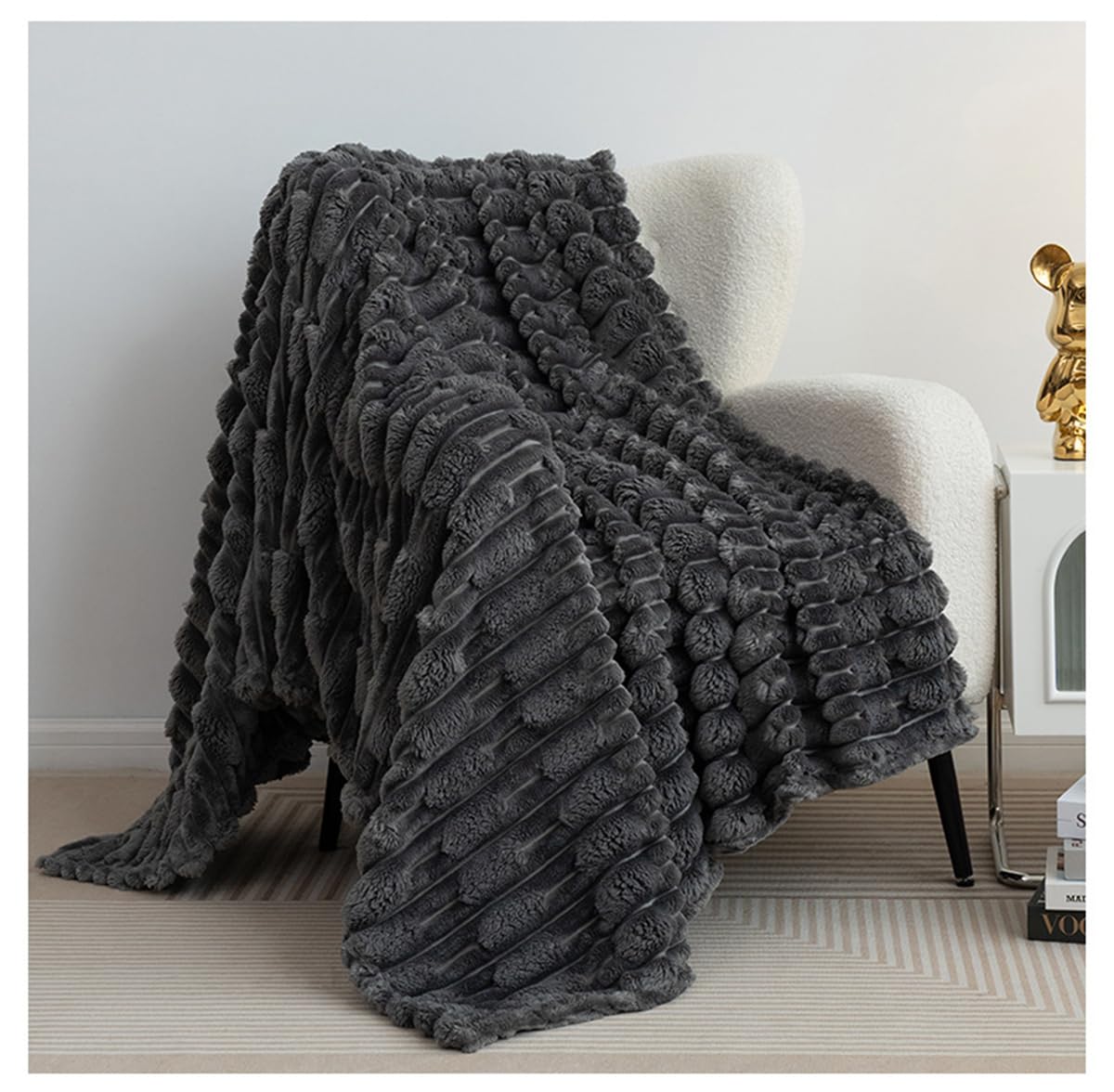 Throw Blankets for Couch - Fuzzy Gifts for Mom Women Men, Fluffy Cozy Soft PlushWarm Fleece Sofa Bed Blanket, Living Room Home Decor (Dark Gray, 50"x60")
