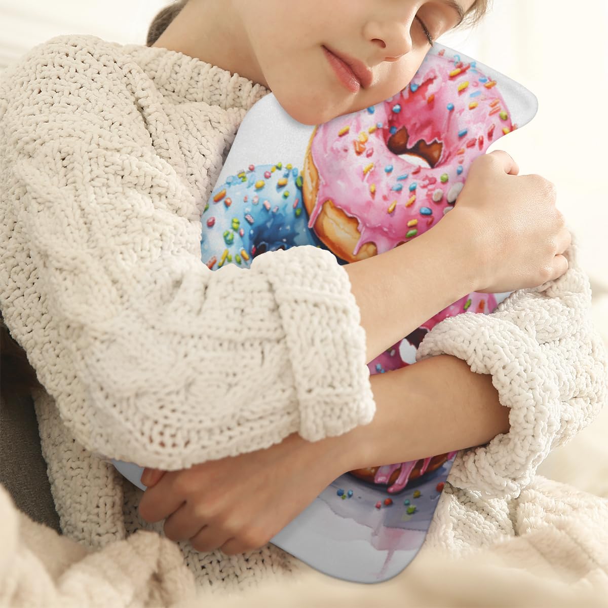 Hot Water Bottle with Soft Cover,2L Graffiti Donut Hot Water Bag for Hot and Cold Compress, Hand Feet Warmer, Scrummy Donut Rubber Hot or Cold Water Bottle Halloween Christmas Decorations