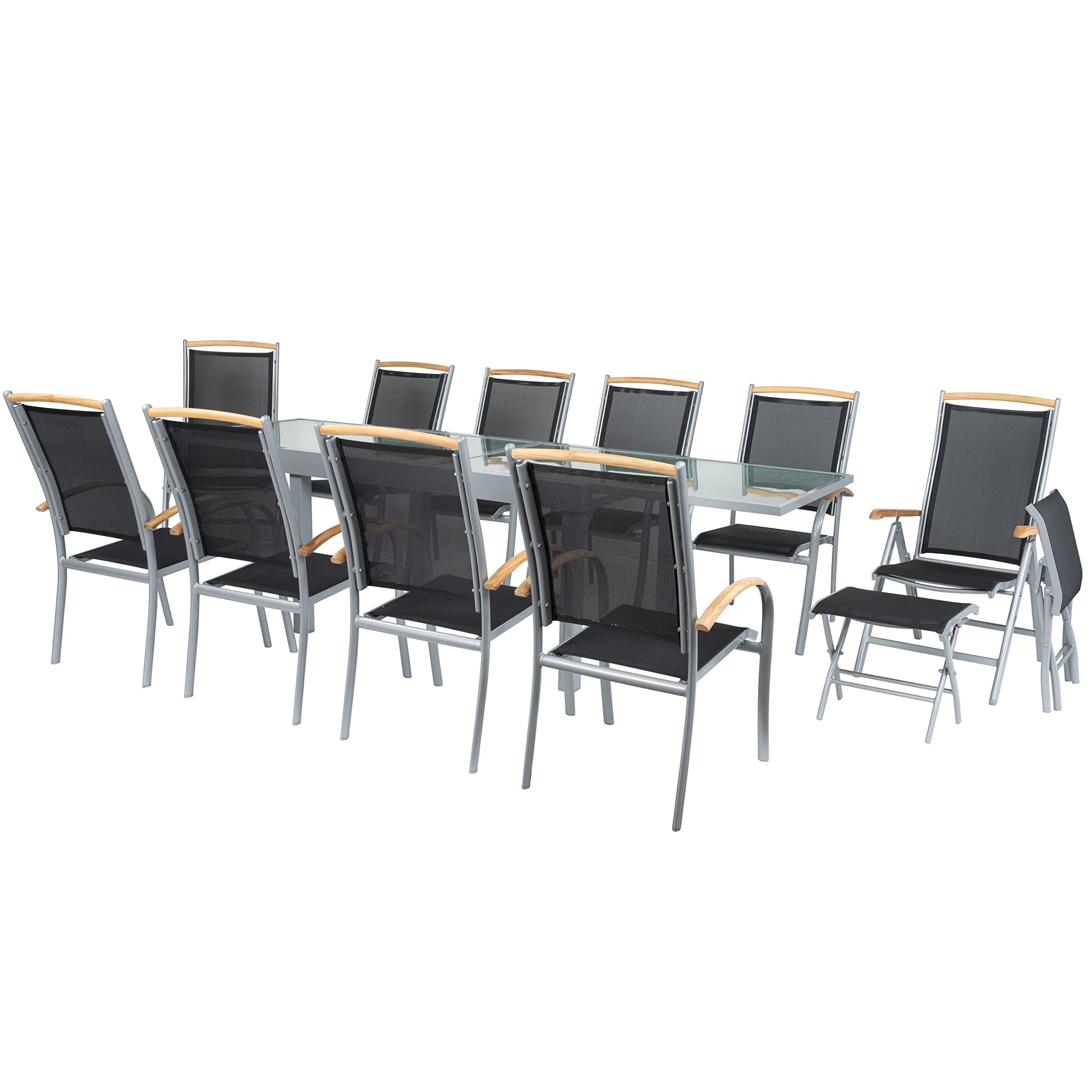 Salon de jardin alu Diplomat XXL et table en teck haut de gamme pour terrasse