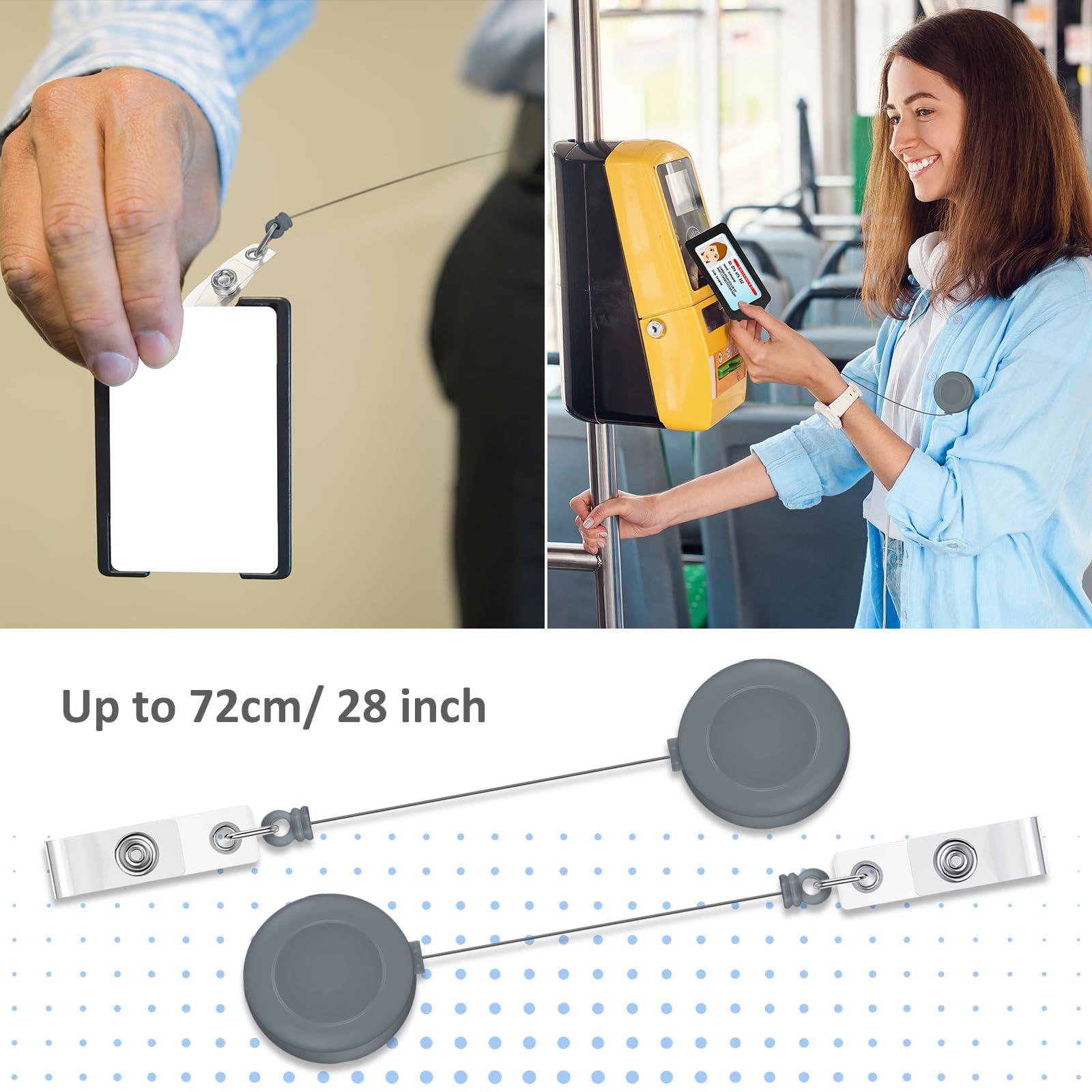 Zonon Lot de 100 porte-badges rétractables avec clip de ceinture en métal pour accrocher des cartes, porte-clés, porte-badges pour infirmières, enseignants, étudiants (gris)