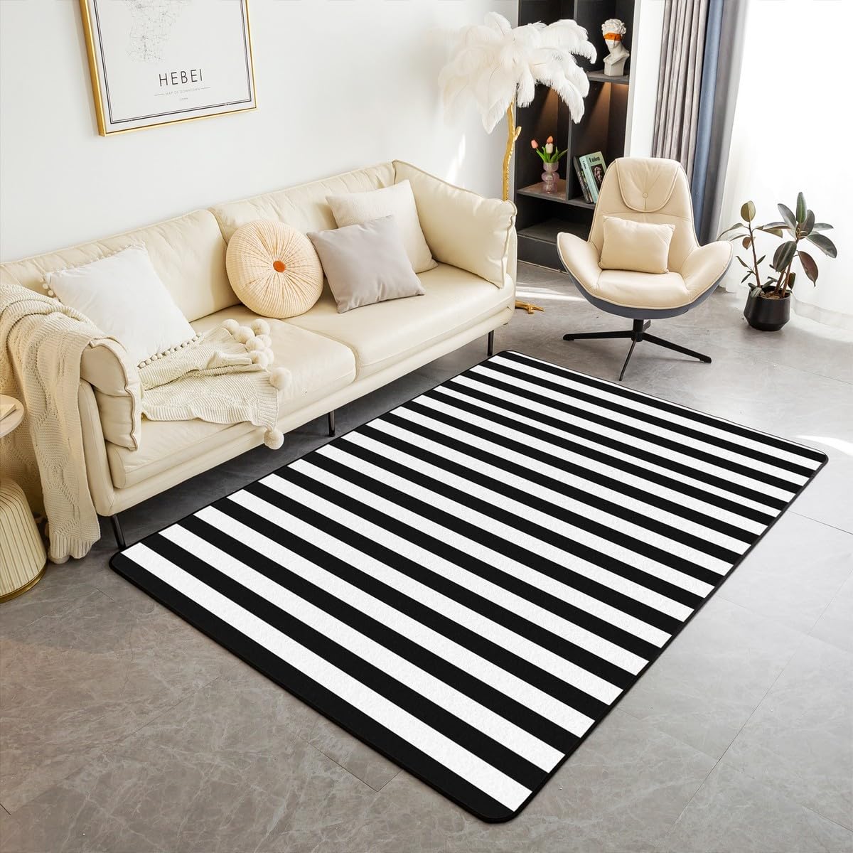Homemissing Schwarz Weiß gestreiftes Modern Teppich gestreiftes Wetterfest für Wohnzimmer grundlegende einfache Teppich 100x150cm geometrische Zimmerdekoration