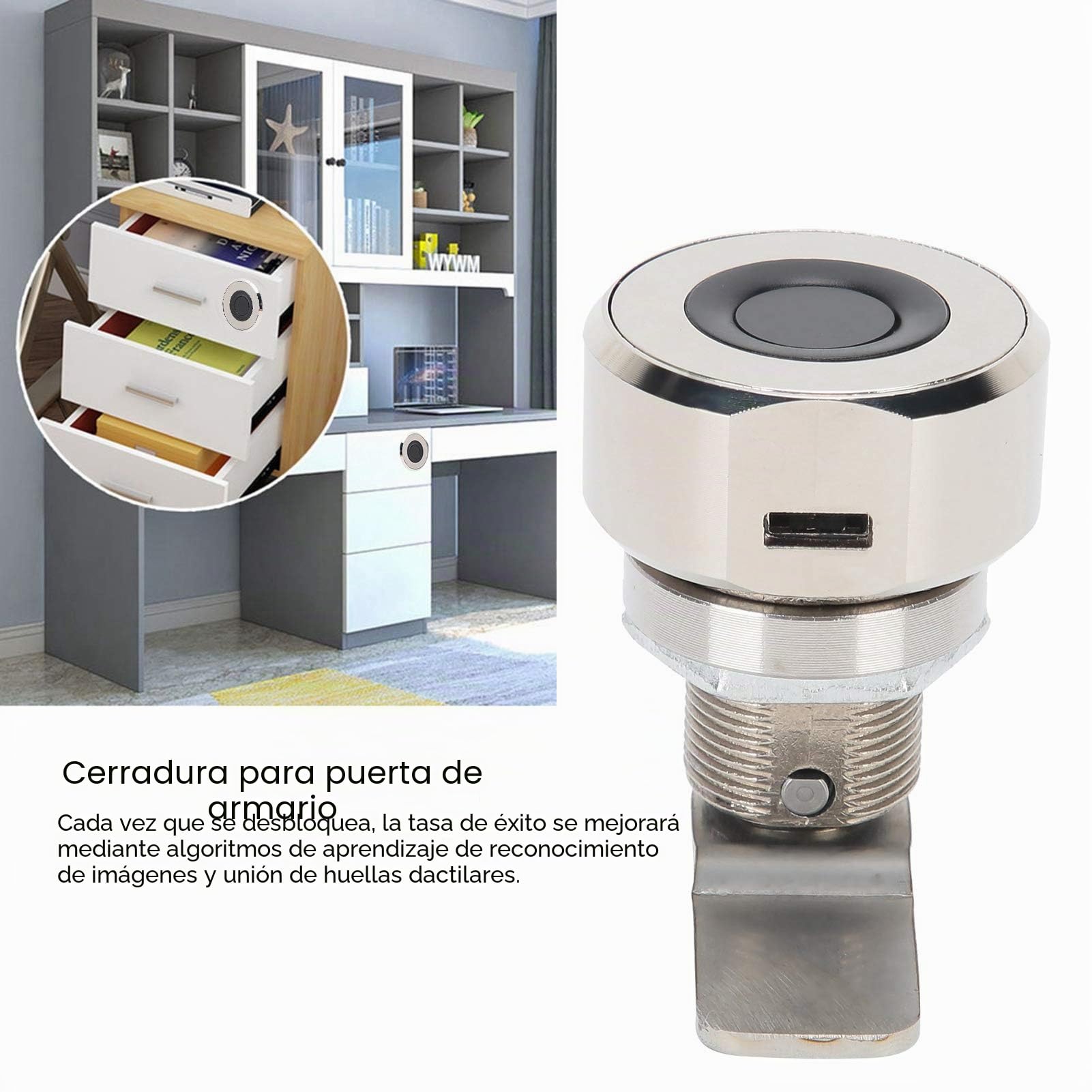 Cerradura de Gabinete de Huellas Dactilares, Cerradura de Huellas Dactilares Biométrica de Aleación de Zinc sin Llave, Cerradura de Armario de Cajón de Archivos Ocultos