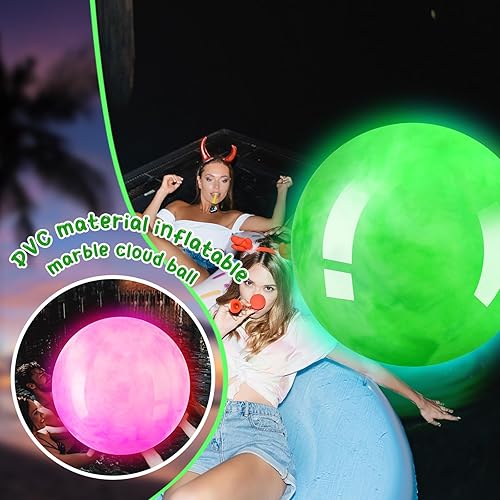 Miniatura 6 de Jenaai 2 bolas inflables de 27 pulgadas que brillan en la oscuridad para niños, pelota de playa con luz LED, bolas inflables grandes y gigantes para