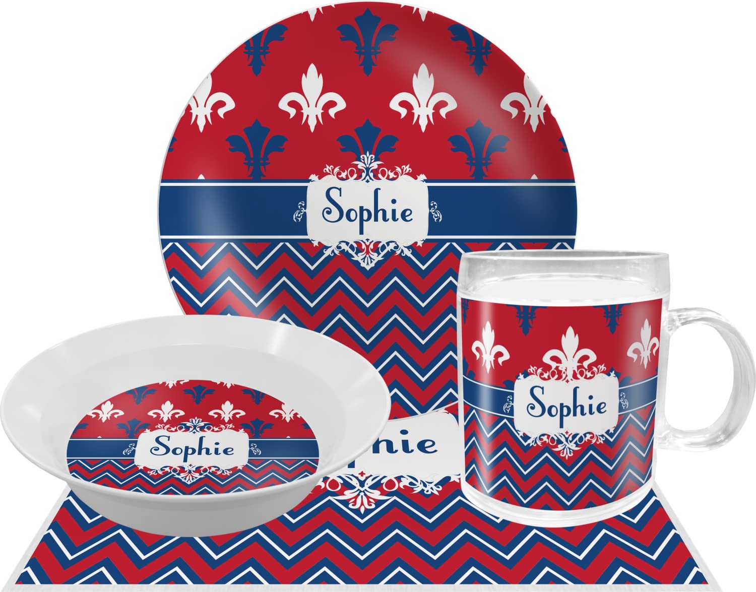 Personalized Patriotic Fleur de Lis Melamine Bowl - 12 oz