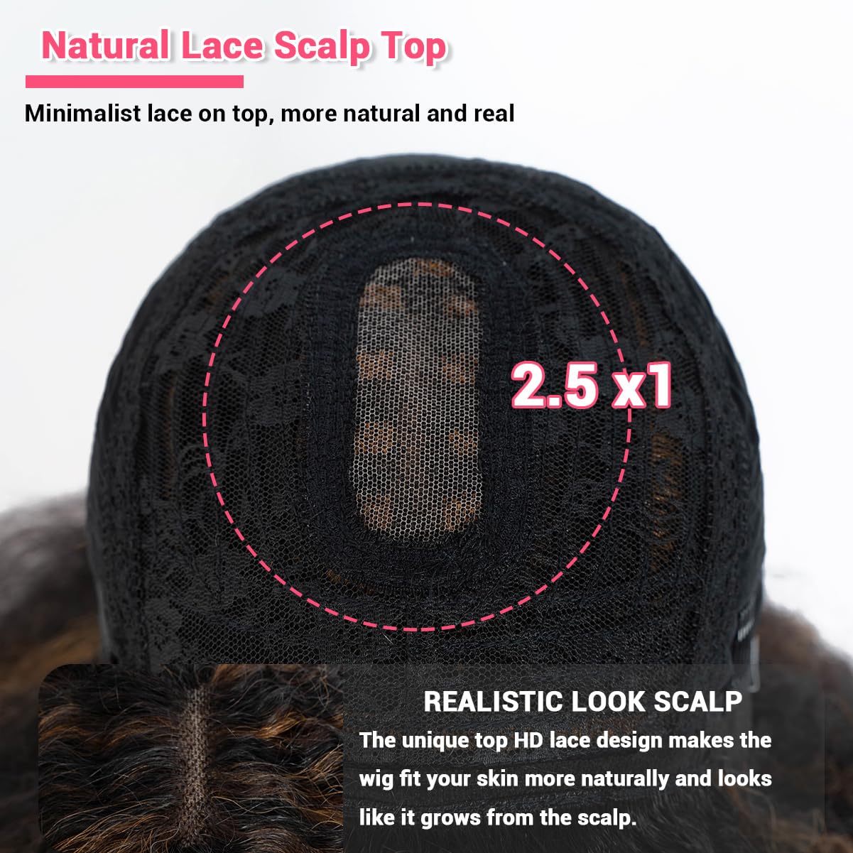 Rebecca Fashion Afro Kinky Curly Wig with Bangs Human Hair Minimalist 2.5x1 Lace Scalp Wig for Women Glueless Wear and Go Wigs Black Mixed Brown Color