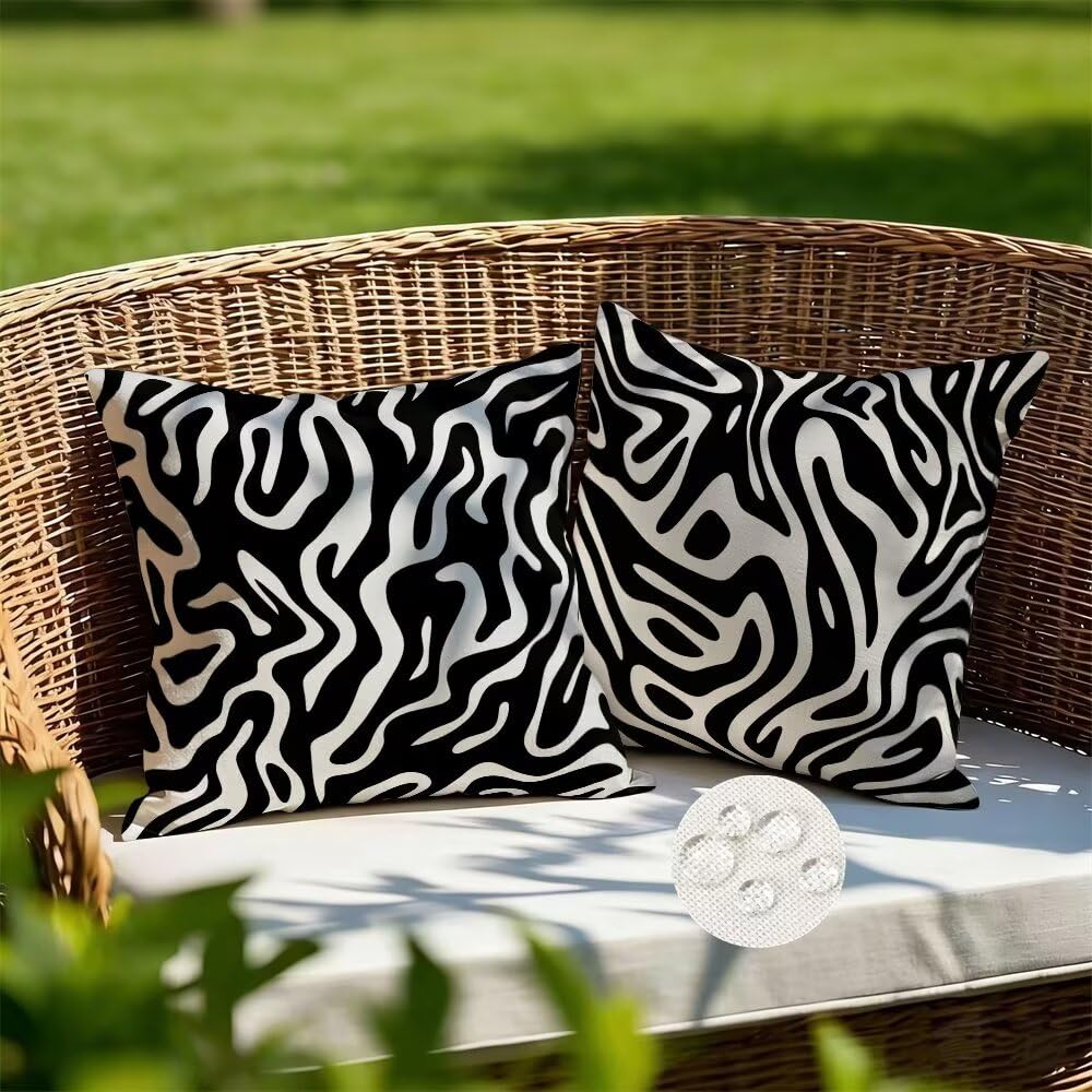 Outdoor Cushions Waterproof Black and White Cushion Covers 35cm x 35cm Set of 2 Abstract Garden Cushions Nordic Cushion Cover Decorative Pillows Linen Throw Pillow Case for Garden Furniture (IU211)