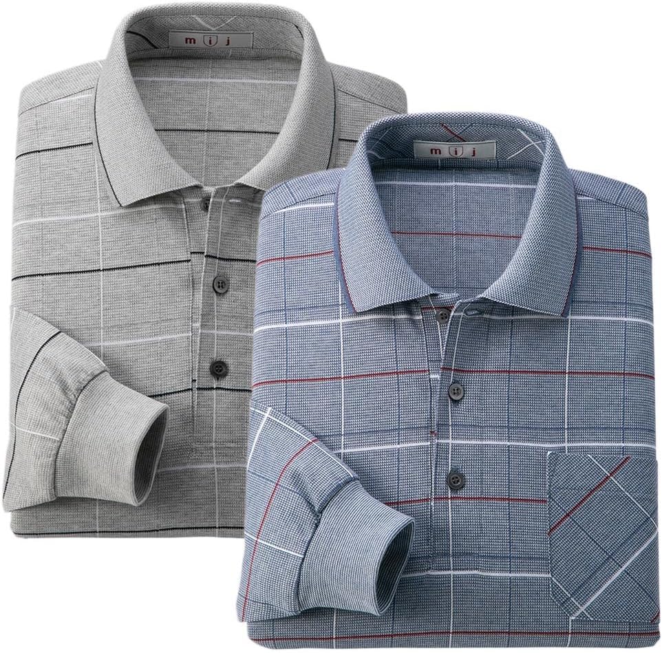 マックスコスメジャパン] 日本製 格子柄 ポロシャツ 長袖 2色組 春 夏