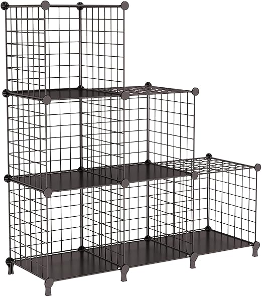 AWTATOS Wire Cube Storage Metal Grids 6 Cubes Bookshelf