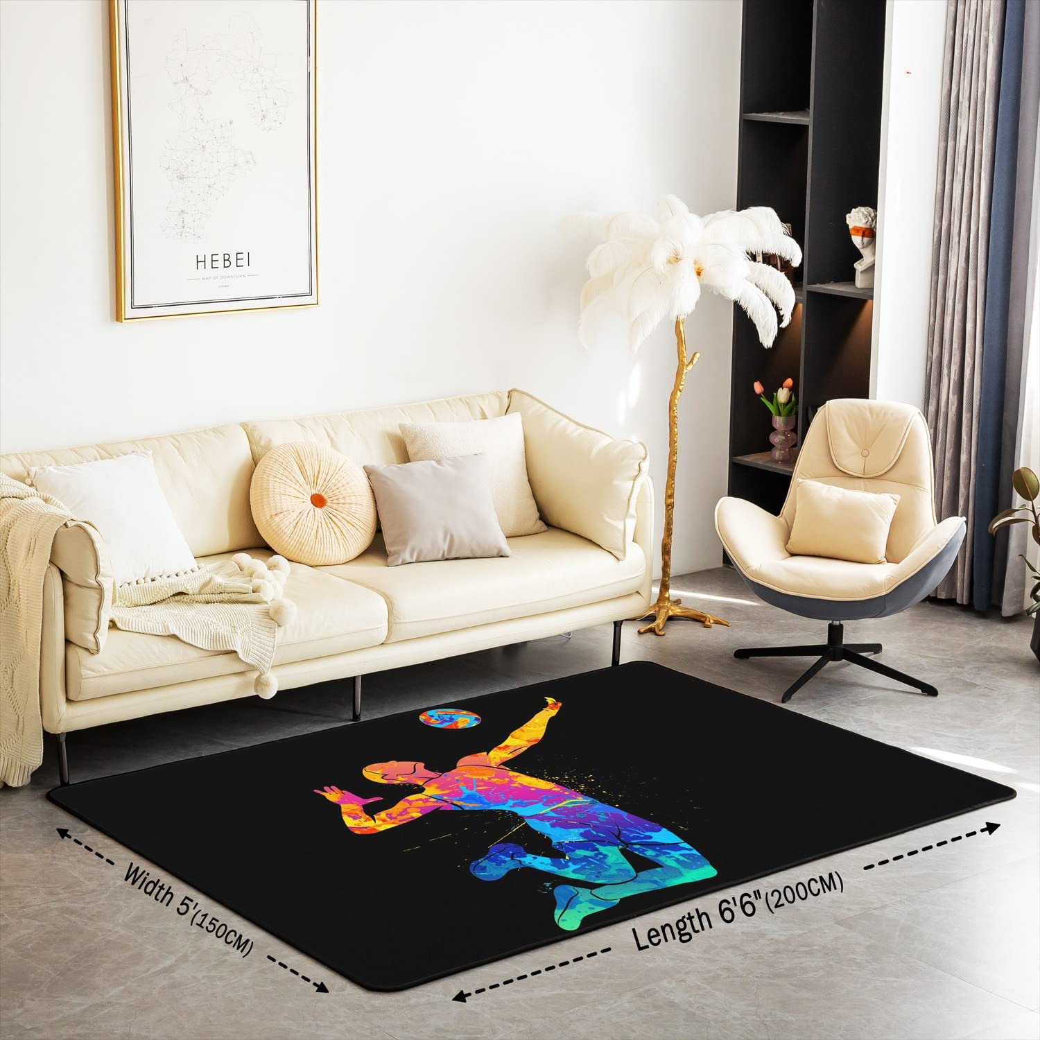 Volleyball Spieler Teppich 100x150,Sport Spiel Aquarell Dekor Bereich Teppich, Sportsman Kunst Graffiti Nicht Verschütten Teppich für Schlafzimmer Spielzimmer Wohnzimmer