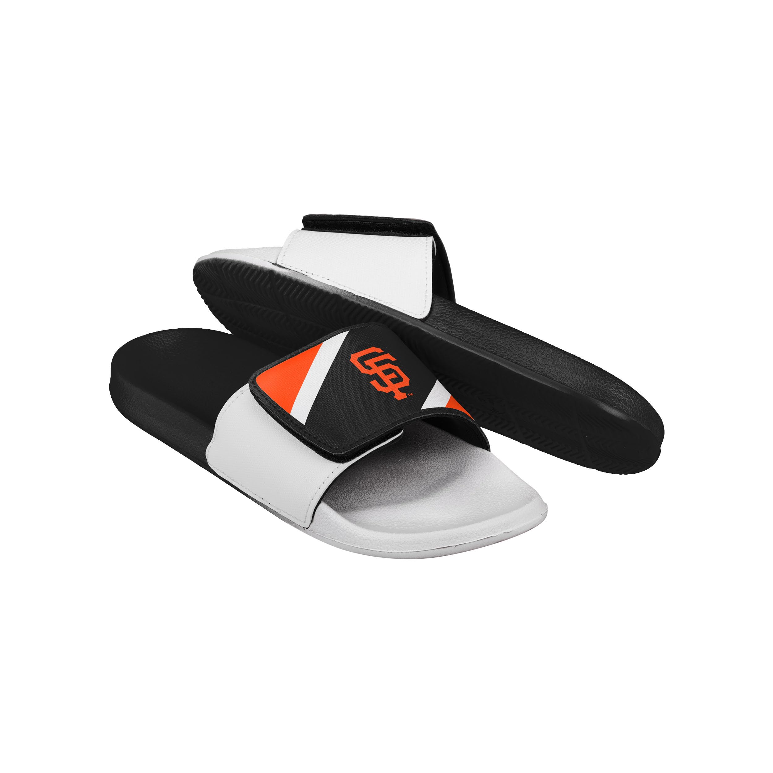 FOCO MLB Men's Officially Licensed Sports Slippers Primary Logo 2-Tone Team Color Flip Flop Baseball Slides, San Francisco Giants - Black, 13-14
