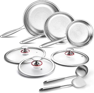 Lazycorner Titanium Non-stick Frying Pan with Lid, 8, 10, and 12 Inch Hammered Nonstick Skillet Set, Titaniums Coating & Scratch-Resistant, PFOA Free, Induction Compatible Cookware