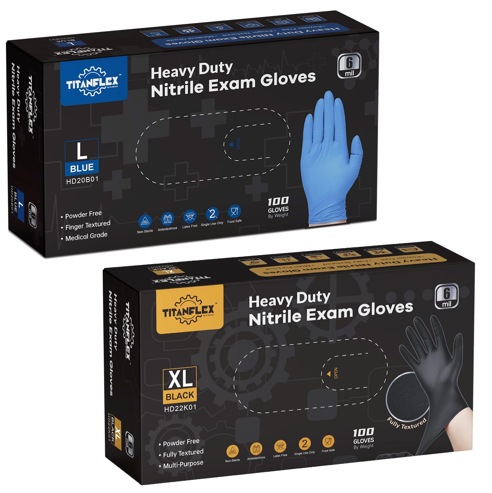 Amazon.com: TitanFlex Disposable Nitrile Gloves, 6-mil, Box of 100