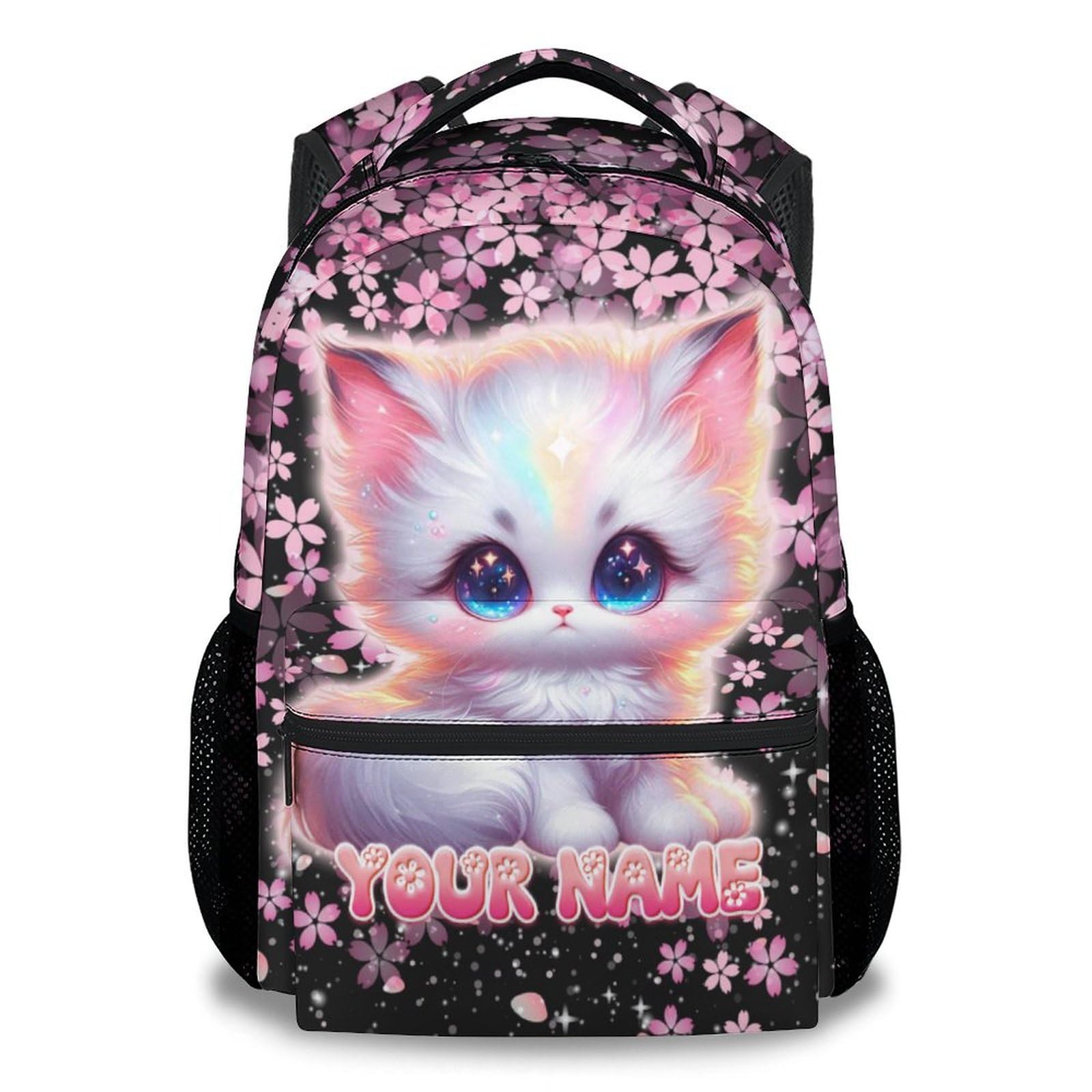 PUREGIFTS Custom Kids Backpack for Girls - 17 Inch Preschool Cat Backpacks - Cute Toddler Lightweight Bookbag for Kindergarten