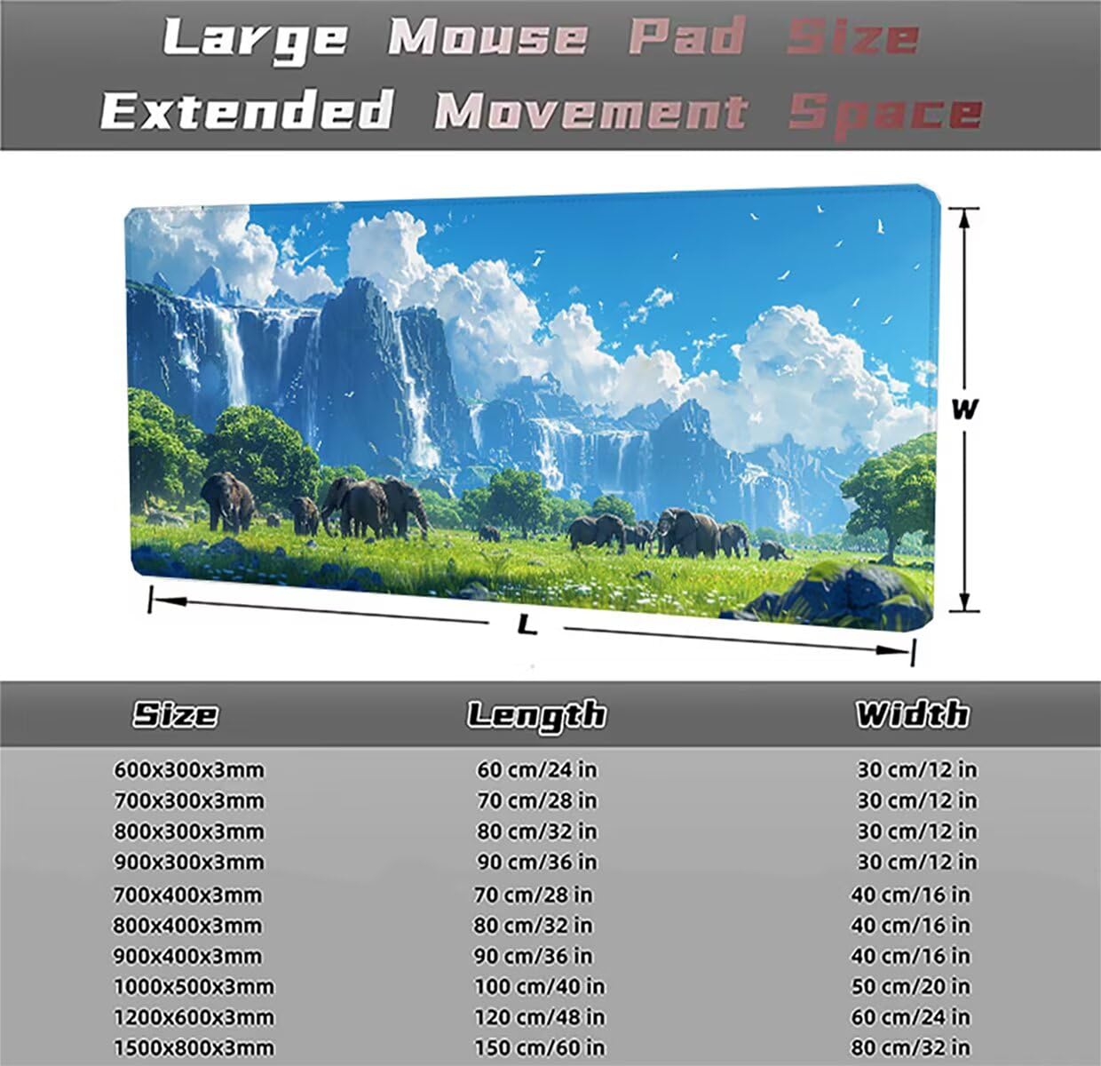 Tappetino per Mouse Gaming XXL 1200x600x3mm– Ufficio Mousepad Grande – Migliora la Velocità e la Precisione Tenuta Stabile Sottomano per Ufficio e Casa Accessori Scrivania Paesaggio PjY12877 N-U